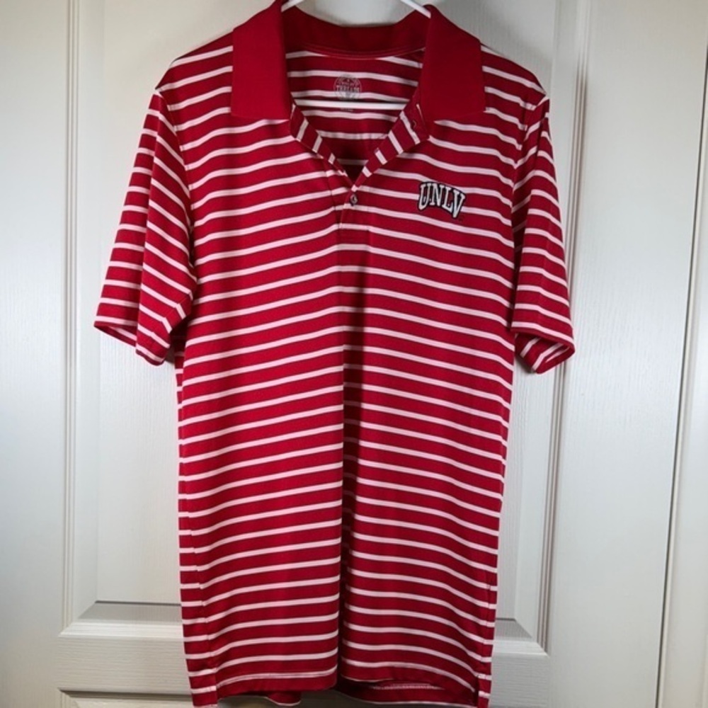 Rivalry Threads Red White Stripe College UNLV Las Vegas Polo Shirt Size Med EUC